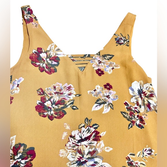 Maurices Women's Mustard yellow Floral Print Sleeveless V-Neck Tank Top Size S - Picture 2 of 6
